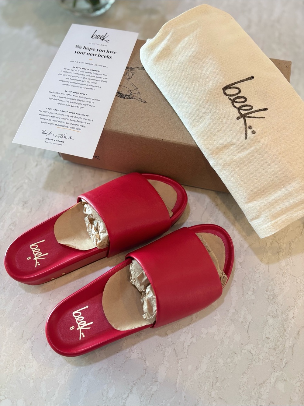 Beek Pelican Lipstick Red Leather Sandals. New with Box. - Picture 5 of 8